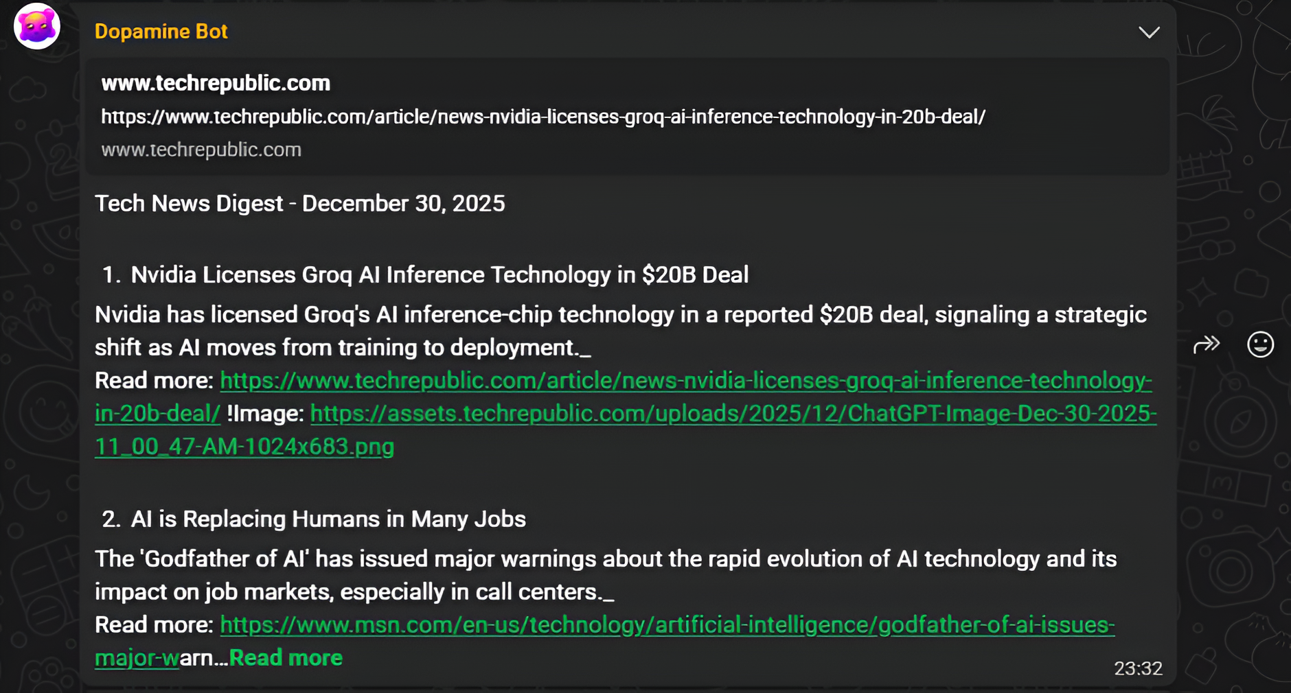 WhatsApp news digest automated updates